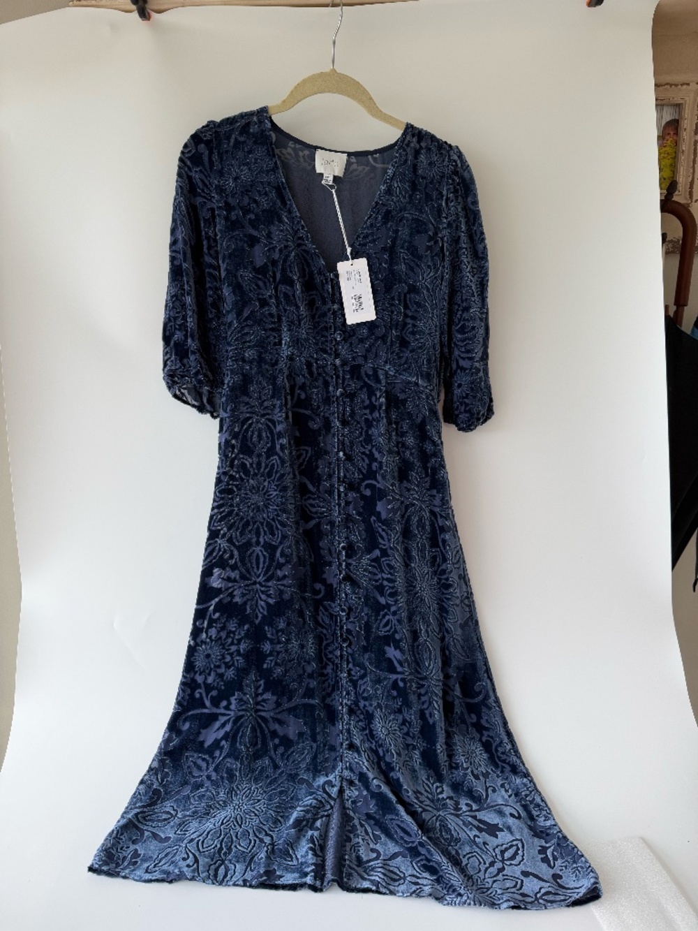 BRAND NEW Johnny Was PXS blue velvet dress